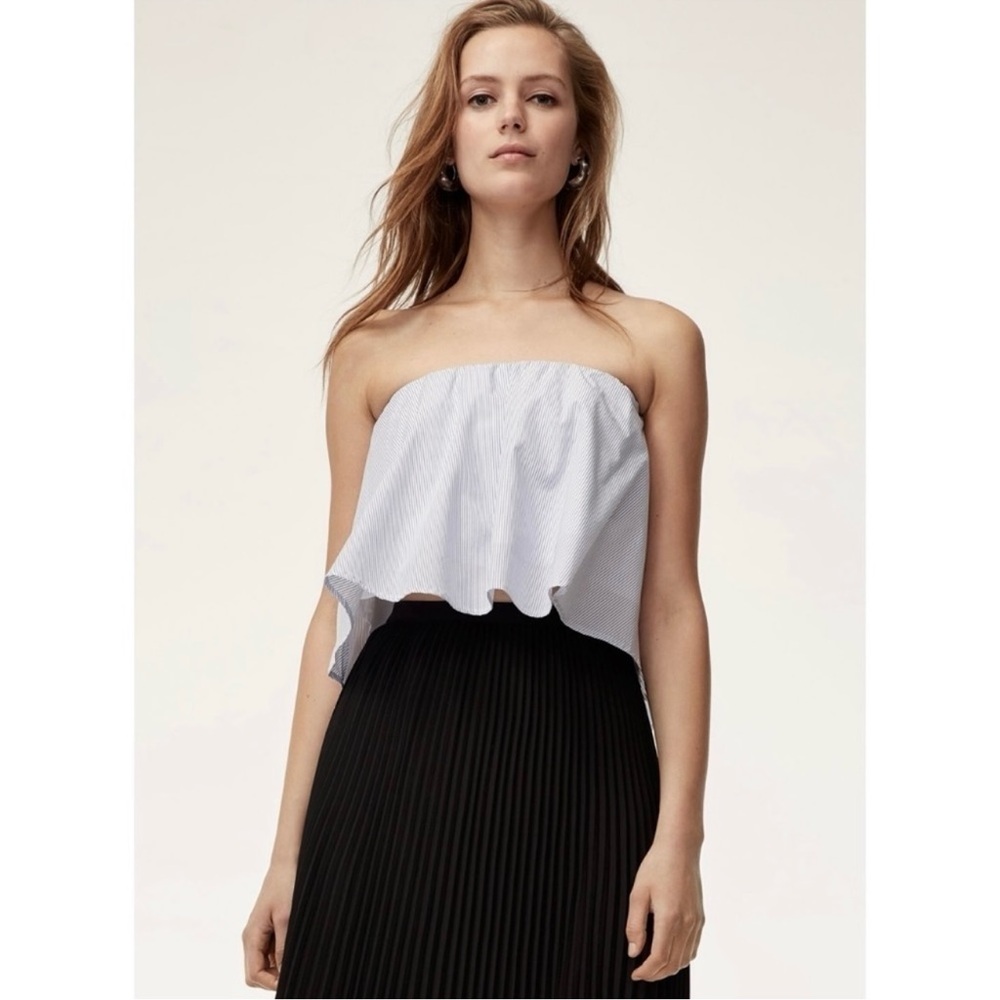 Babaton - Eckard Blue/white striped strapless blouse - Size M